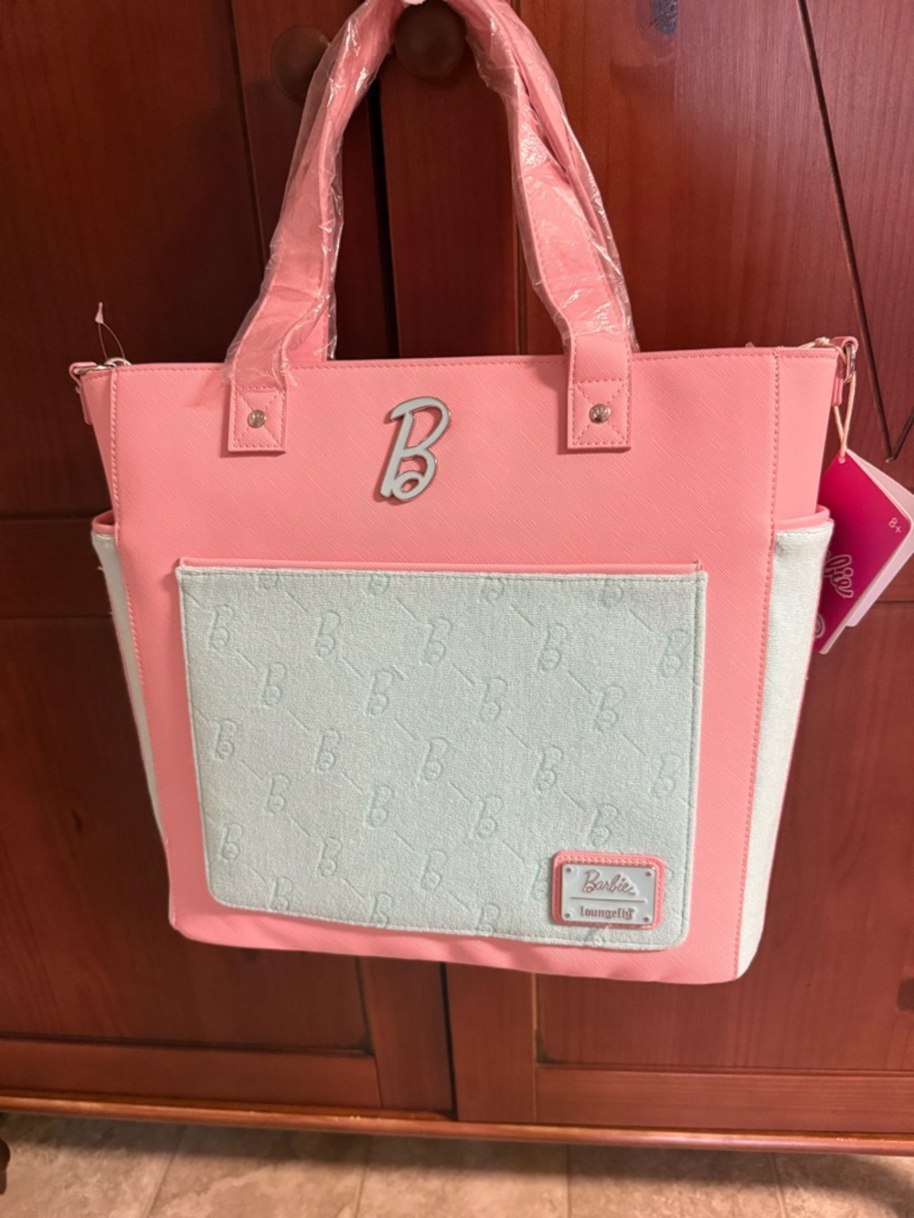 Barbie Pink and White Tote - B Emblem Front Pocket